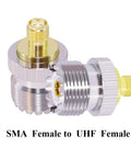 PL259 To SMA Female And SO239 To SMA CB Antenna Adapters Set, Low Loss Connectors, close-up of SMA to UHF female adapter pair