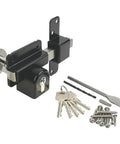 Long Throw Gate Lock For Sheds And Fences With Euro Profile Keyed Both Sides, 316 Stainless Steel Black Finish, Includes Five Keys