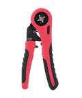 Pro Multifunctional Carbon Steel Crimping Pliers Ergonomic Hand Tool For Electricians And Automotive Technicians with red handles.