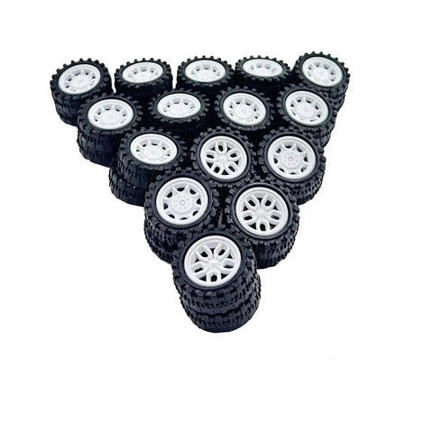 30Pcs Plastic Toy Car Wheels Set For RC Cars Trucks And DIY Robots With 2mm Shaft Axles White 31mm Diameter And 11mm Thick