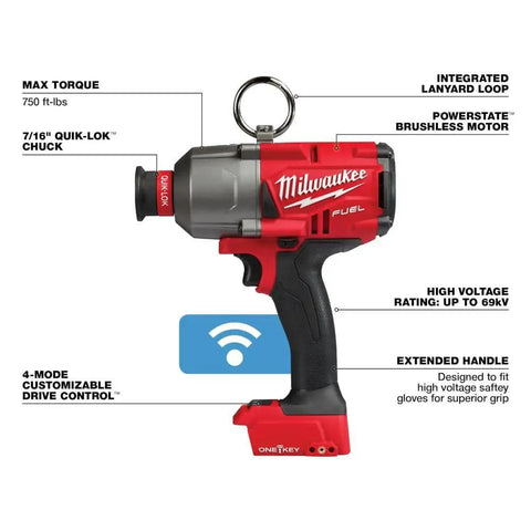 Powerstate Brushless M18 FUEL 7/16 Inch Hex High-Torque Impact Wrench With One-Key Tool Only side view specifications