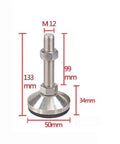 Heavy Duty Stainless Steel Adjustable Leveling Feet Set Built Like A Tank Screw On Furniture Legs Damn Near Solid Base Mounts shown with measurements.