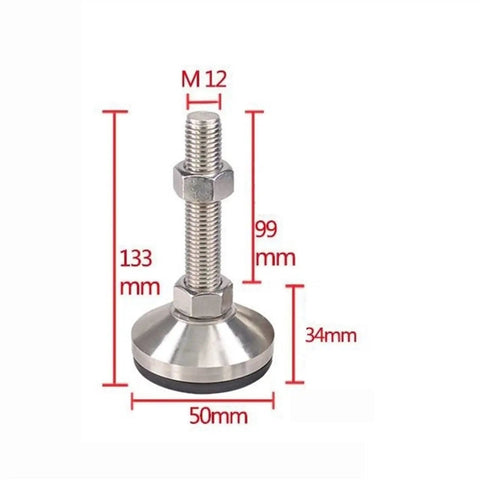 Heavy Duty Stainless Steel Adjustable Leveling Feet Set Built Like A Tank Screw On Furniture Legs Damn Near Solid Base Mounts shown with measurements.