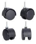 Set of four 2 Inch Swivel Stem Caster Wheels for Furniture and Shelving, 1/4-20 Thread, 1 Inch Stem in black PP plastic
