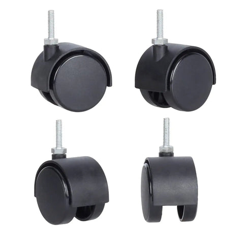 Set of four 2 Inch Swivel Stem Caster Wheels for Furniture and Shelving, 1/4-20 Thread, 1 Inch Stem in black PP plastic
