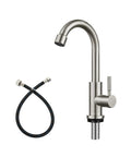 Slick Single Handle Gooseneck Bar Sink Faucet Finished In Brushed Nickel And Built From Commercial Grade SUS304 Stainless Steel and hose.