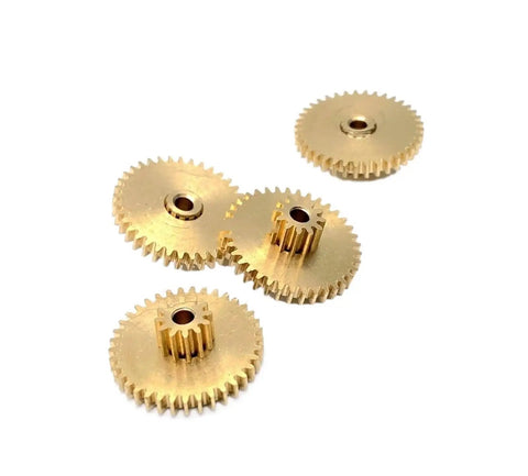 Beefy High Precision Motor Spur Gear Set 2.52mm Shaft 0.5M Long 10T 40T Double Metal Gears 12T 37T Copper Gear displayed