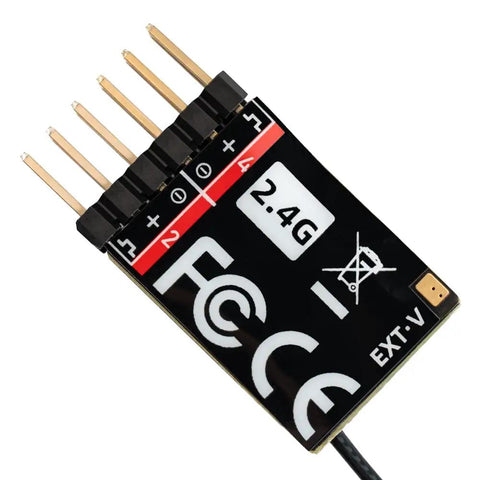 ER4 2.4GHz ExpressLRS Receiver With 4CH PWM Low Latency Voltage Telemetry And WiFi Update showing connectors and labels