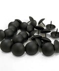 Top Shelf Matte Black Upholstery Tacks 100 Piece Set Heavy Duty Metal Thumb Tacks, round heads, matte finish for upholstery projects.
