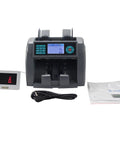 Pro Grade Mixed Denomination Money Counter Machine Featuring CIS Image Receipt Printing And Foolproof Fake Bill Detection with display and accessories.