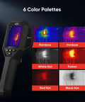 B10 Pro Grade Thermal Imaging Camera with 320x240 Super IR Resolution, 6 color palettes displayed, showing device in use.