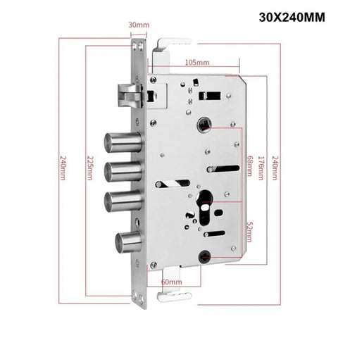 Hassle Free Top Shelf Smart Door Lock With Pretty Slick Fingerprint Scanner App Control Password Entry And Beefy Auto Deadbolt For Secure Modern Homes Easy Install, dimensions 30x240mm, metal design.