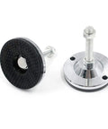 Set Of Four Heavy Duty Leveling Feet With Non Slip Bases for industrial equipment and tables showing steel construction and texture