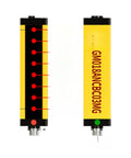 Pro Grade Light Curtain Sensor With Safety Grating For Industrial Machines; two yellow and black sensors with red lines.