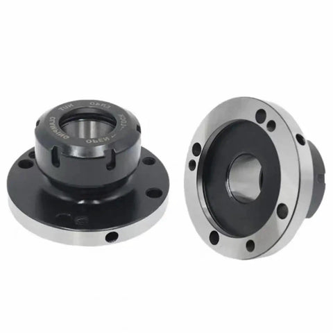 Solid Carbon Steel Collet Chuck Set Includes ER16 ER20 ER25 And ER32 Sizes With Durable Fixing Handle for CNC milling, two angles.