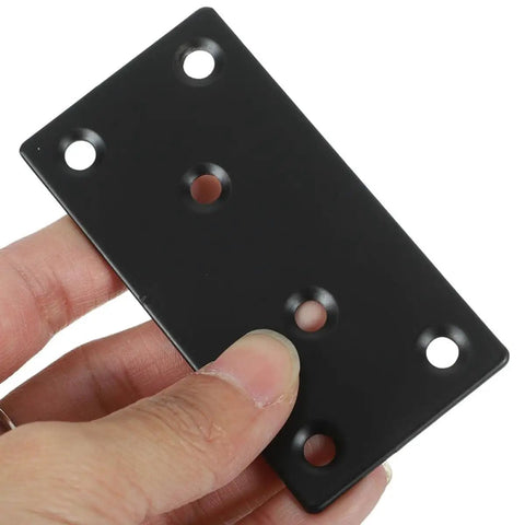 Hand holding Heavy Duty L Bracket Corner Brace 6 Hole Flat Mending Plates For Wood Furniture Mounting And Cabinet Repair, Ultra Strong Metal