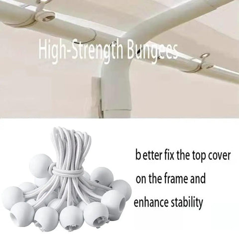 12x20 Carport Replacement Canopy Cover with Edge White, ball bungees included, showing high-strength bungee and frame stability