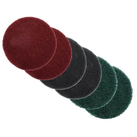 5 Inch Nylon Scouring Pads Set For Drill Powered Buffers And Polishers, 6 Pack Industrial Scrubbing Discs In Green Red Grey