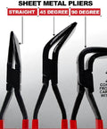 Hand Seamer Pliers Set For Sheet Metal Bending And HVAC Ductwork, 3 angles, durable carbon steel with red handles