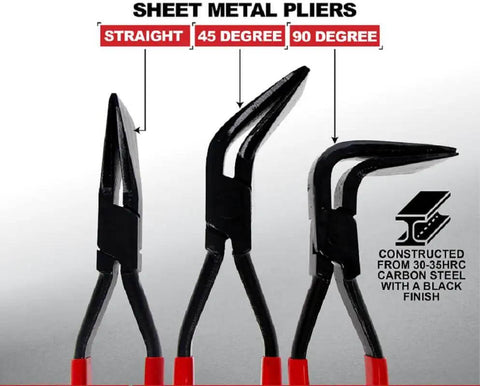Hand Seamer Pliers Set For Sheet Metal Bending And HVAC Ductwork, 3 angles, durable carbon steel with red handles