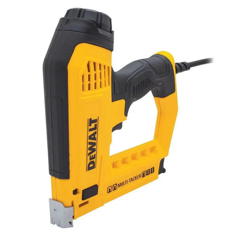 Heavy Duty Electric 5 In 1 Multi Tacker for DIY Projects and Home Makeovers showing yellow and black design with integrated wire guide