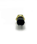 Engine coolant temperature sensor, front view; black plastic connector with brass hex mounting nut.