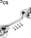 Heavy Duty Stainless Steel Hook And Snap Latch For Outdoor Gate Cabin Door Or Window With Included Mounting Screws secured with screws.