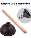 Heavy Duty Toilet Plunger With 18 Inch Wooden Handle Ultra Strong Suction Cup Rubber For Quick Clog Fixes Of Toilets And Drains