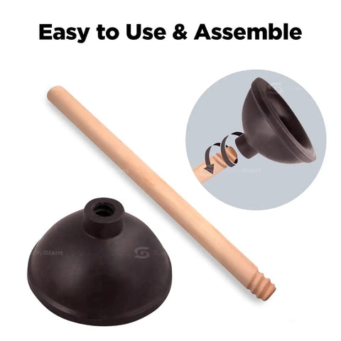 Heavy Duty Toilet Plunger With 18 Inch Wooden Handle Ultra Strong Suction Cup Rubber For Quick Clog Fixes Of Toilets And Drains