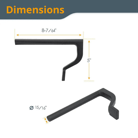 Dimensions of Rock Solid Workbench Clamp Set, showing 8-7/64" length and 5" height, with 15/16" diameter for secure fit.