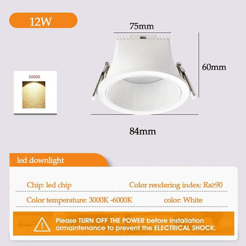 MXJCKSOQ 2 Pack LED Recessed Retrofit Downlight, 12W ceiling light with white aluminum housing, measuring 84mm diameter.