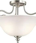 Tanglewood 2-Light Semi-Flush Ceiling Light In Brushed Nickel With Satin Etched Glass Dry Location Fixture 13 In High By 16 In Wide Uses A19 Bulbs Not Included.