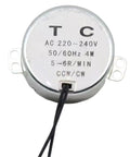 Heavy Duty AC 220V Synchronous Motor Running Like A Smooth Operator At 5 To 6 RPM With Serious 4 kgf Cm Torque For Microwave Trays And Reliable Fan Builds, close-up view of motor specifications.