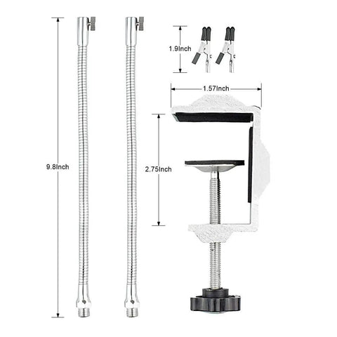 Soldering Third Hand Tool With Tabletop Clamp, Two Nickel Plated Flexible Arms And Rotatable Alligator Clips with dimensions