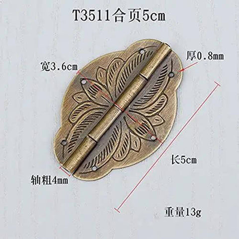 Copper Mini Flat Box Folding Butt Hinges Set 10 PCS For Doors Cabinets Closets And DIY Craft Projects top view with measurements
