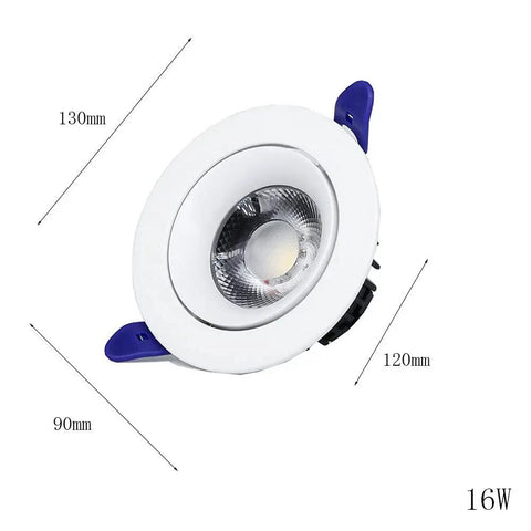 9 Pack Led Recessed Downlights Beefy Aluminum Housing Slick Heat Transfer Moisture Resistant Cable Links 25 Watt Warm White Can Lamps For Conference Rooms And Retail Spaces, showcasing a white 16W recessed downlight with dimensions.