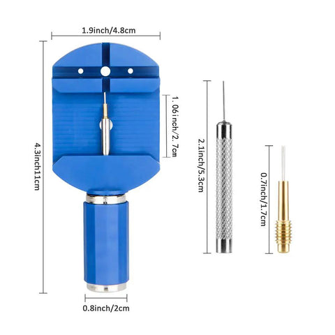 Pro Grade Watch Band Link Removal Tool Kit With 12 Replacement Pins And 3 Pin Punches And 1 Head Hammer For Easy Watch Bracelet Adjustment.
