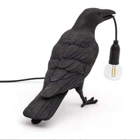 Cool Crow Table Lamp With Resin Bird Design, Cozy Desk Or Wall Sconce Light, Includes LED Bulb, E12 Base, 110V, Black Finish