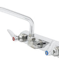 Workboard Wall Mount Faucet With 8 Inch Centers 8 Inch Swing Nozzle And Lever Handles For Heavy Duty Food Prep Pro Grade Durable Commercial Kitchen Faucet For Prep Stations, chrome finish close-up.