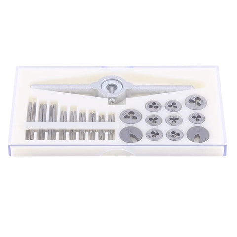 Rock Solid 30 Piece High Speed Steel Tap And Die Set With Heavy Duty Wrench For Internal External Thread Repair, Screw Threading Tools Perfect For DIY Fixin Up Gear And Serious Mechanic Work Without Breaking The Bank. 30-piece HSS tap and die set in case