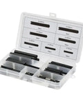 Roll Pin Set With 120 Pieces Elastic Cylindrical Cotter Pins In Carbon Steel Hollow Slotted Spring Pin Positioning Assortment Kit For Replacement And Automotive And DIY Projects. Open case with assorted black carbon steel roll pins