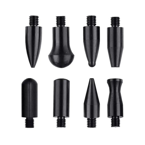 8 black rubber gasket heads part of a 9 Piece Car Dent Repair Tool Set With Multi Head Leveling Pen Kit For Sheet Metal Dents And Auto Body Restoration