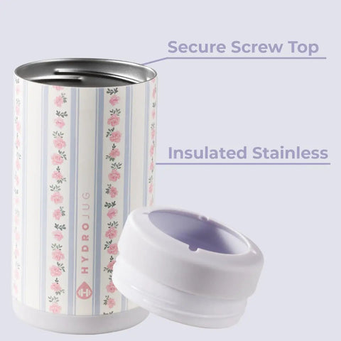 Keep It Frosty Insulated Stainless Steel Can Cooler For 12 Oz Slim Beverages Hella Cold Drink Holder With Zero Condensation Primrose Sleeve shown with screw top.
