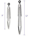 Two Pack 9 Inch And 12 Inch Stainless Steel Kitchen Tongs With Locking Mechanism Brushed Black Finish Ergonomic Grip For Grilling Sauteing And Serving