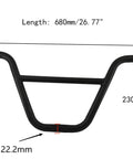 Riser BMX Handlebar 22.2mm For Mountain Street Bikes, 680mm Length, Matte Black Aluminum Bar With Calibration Marks