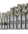 Shars 10-piece HSS end mill set, uncoated, 4-flute, single-end, center-cut; sizes 3/16 to 3/4 in.