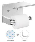 Self Adhesive Toilet Paper Holder With Built In Phone Shelf Stainless Steel Wall Mount Organizer For Bathroom Drilling Or Adhesive Install Rust Resistant Keeps Your Phone Keys Glasses Handy