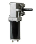 Tarp gear motor, side view: silver gearbox on top of a black cylindrical motor