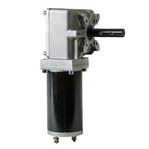 Tarp gear motor, side view: silver gearbox on top of a black cylindrical motor