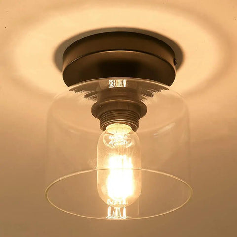 Modern Semi Flush Mount Ceiling Light With Matte Black Finish And Clear Glass Shade For Kitchen Hallway Closet Dining Room Farmhouse Style Dope Industrial Look E26 Base Compatible Five Point Nine Inch Fixture lit
